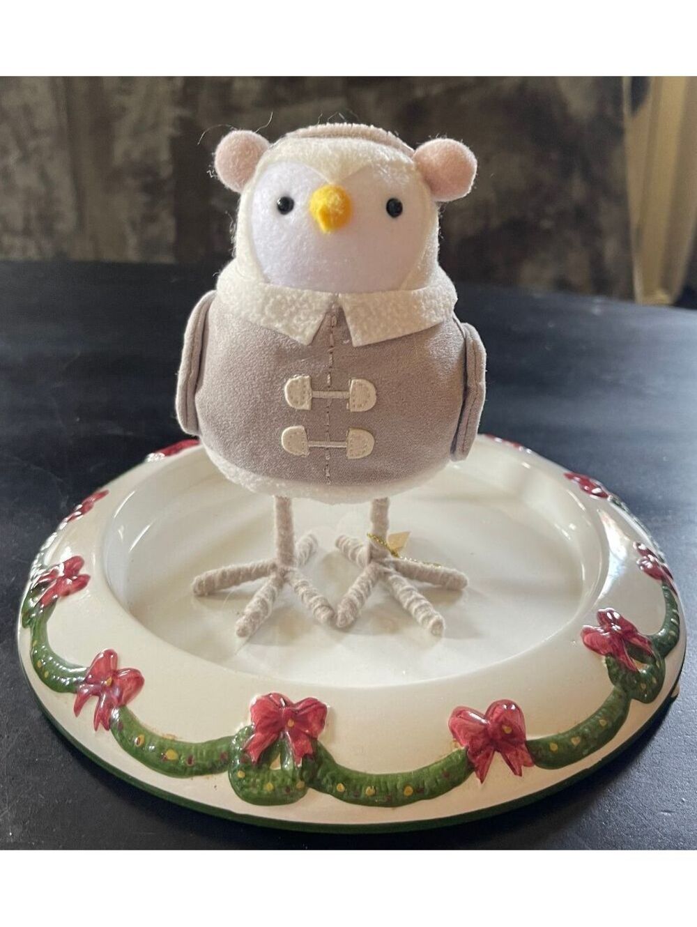 Loch-2023 Bird Figurine in Beige Coat with Earmuffs-Featherly Friends